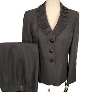 Le Suit Pant Set Women 10P Black Pleat Professional Feminine Party Church Petite